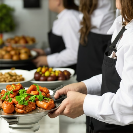 Modern corporate catering service with technology Catering staff using tablets at a corporate event