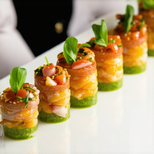 Catering team with innovative dishes at corporate event