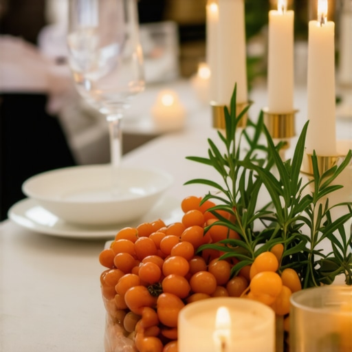 Sophisticated wedding catering presentation with ambient lighting and attentive staff.