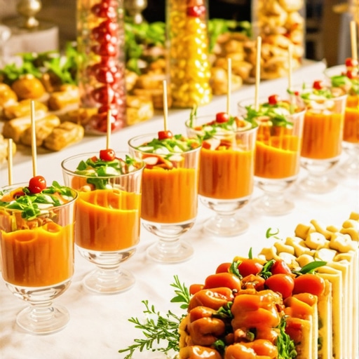 Elegant corporate buffet with creative food displays