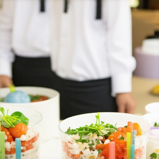 Wedding Catering Team in Action Catering staff serving guests at a wedding reception with personalized menus