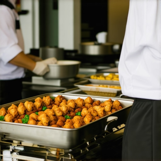 Catering staff using portable equipment and digital tools to maintain smooth operations