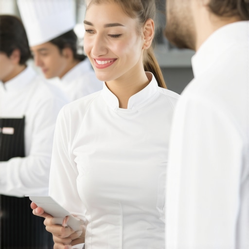 Catering staff participating in a training session on hospitality and menu details.