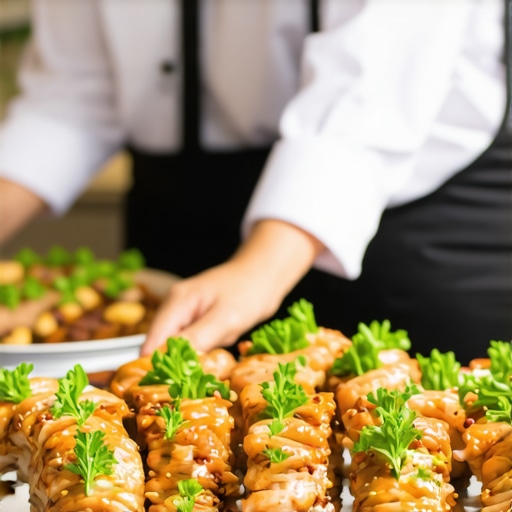 Catering staff practicing service for a wedding event