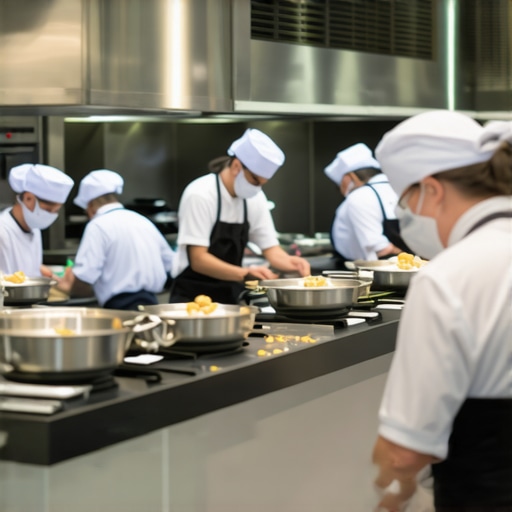 Catering Equipment Maintenance Staff maintaining professional catering kitchen equipment with organized tools and appliances