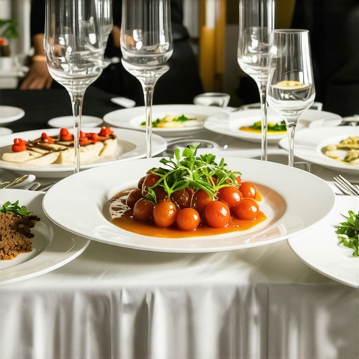 Catering staff displaying a premium menu to corporate clients in a conference room.