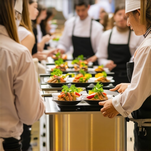 Seamless Catering Team at Work Catering staff efficiently serving guests at a corporate event