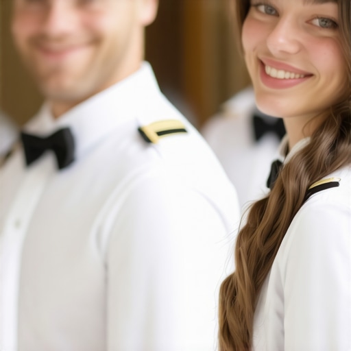 Wedding servers in uniform providing excellent service at a reception.