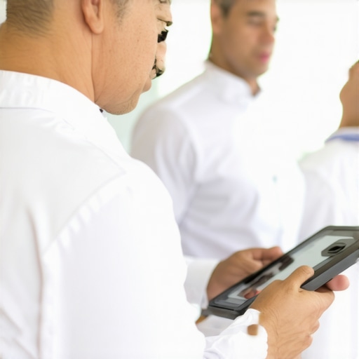 Catering staff managing orders with portable POS devices at a wedding