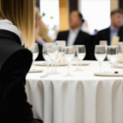 Server attentively observing guest gestures and expressions during a corporate event