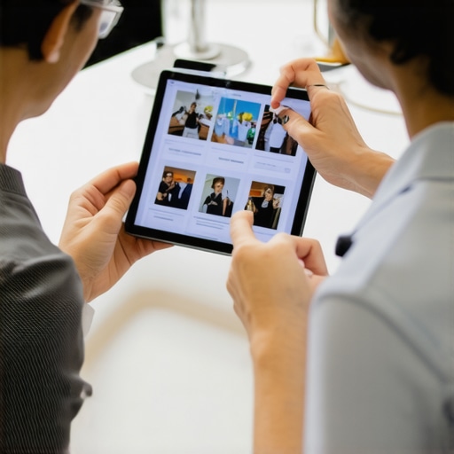 Event staff coordinating with digital tablets during event setup