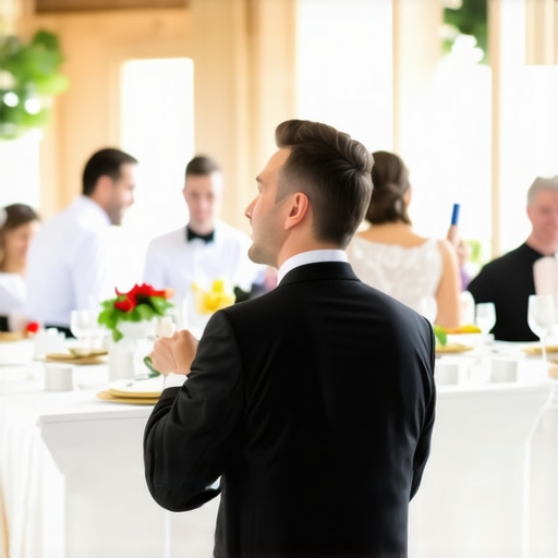 Catering team serving guests gracefully at an elegant wedding