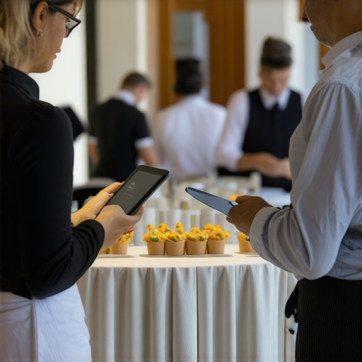 Catering staff synchronized through tablets during an event.