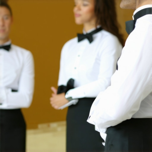 Servers providing unobtrusive service during a wedding reception