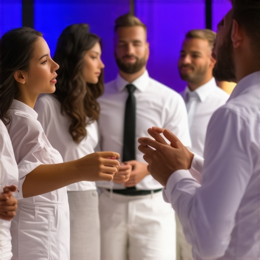 Team of professional servers using silent signals during a corporate event.