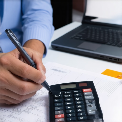 Person analyzing licensing paperwork with tools to identify cost savings