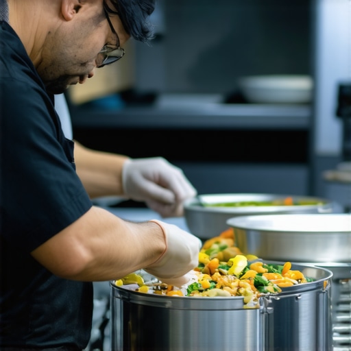 Catering staff performing routine maintenance on professional equipment