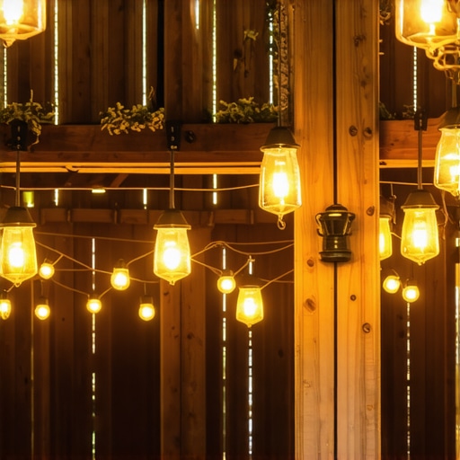 String lights and lanterns create a cozy ambiance in a barn wedding venue