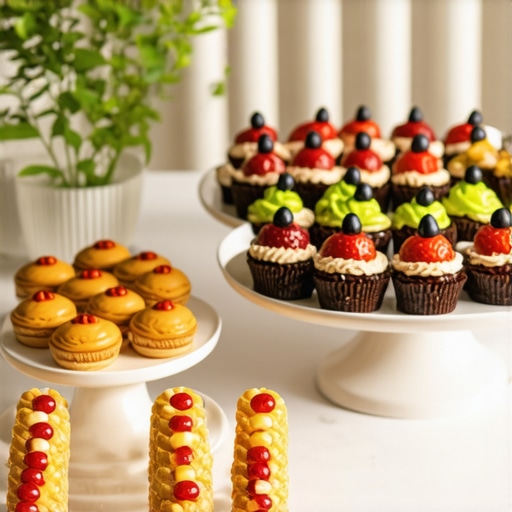 Beautifully arranged wedding dessert table with assorted petite treats.