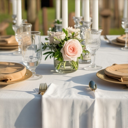 Wedding table with secured napkins using weights and floral centerpiece