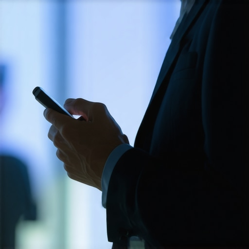 Advanced Event Communication Tools in Use A modern wireless earpiece and tablet operated by a professional server during a corporate event