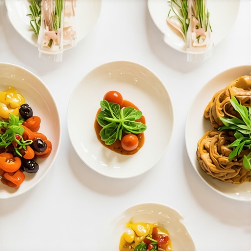 Beautiful Small Plates Presentation A variety of small, colorful bites arranged elegantly on a serving table