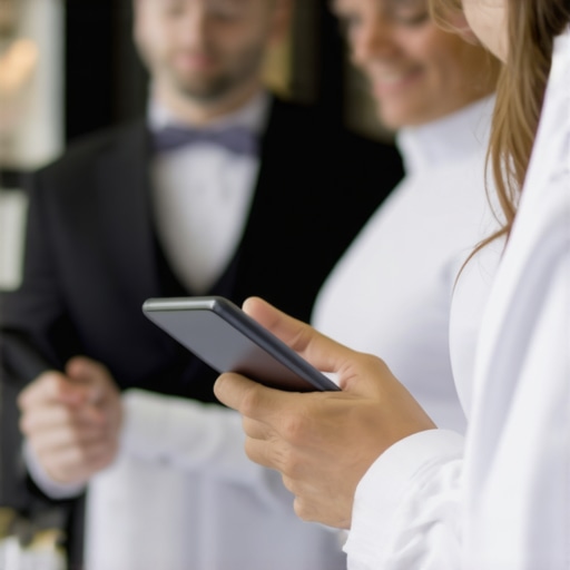 Catering staff using tablets and POS systems during an event