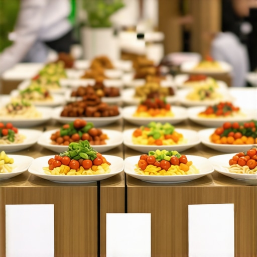 Guests smoothly moving between well-spaced food stations at a wedding or corporate event.