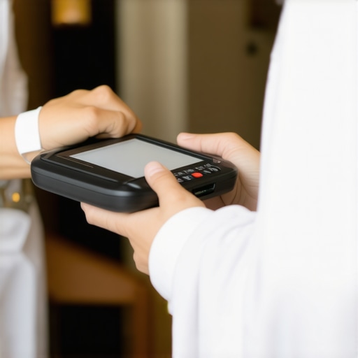 Efficient Payment System in Action Caterer using a portable POS device during a wedding reception