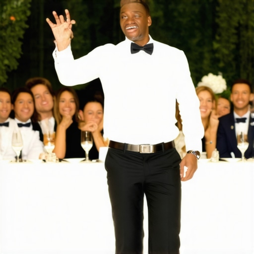 Performer entertaining an audience of corporate guests.
