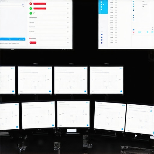 A control room for managing large events with monitors showing schedules and communication tools