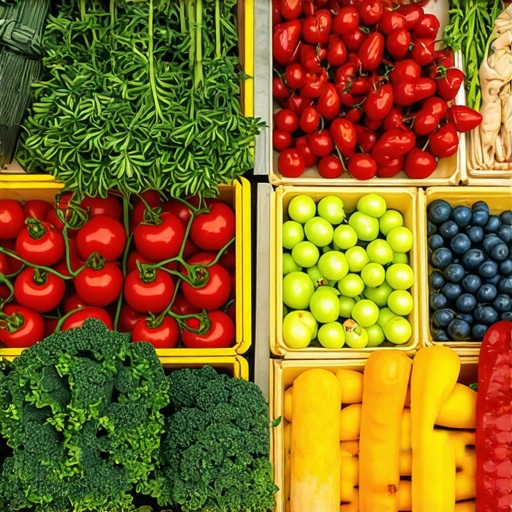 Fresh Local Produce at Farmers' Market A colorful display of seasonal vegetables and fruits at a farmers' market