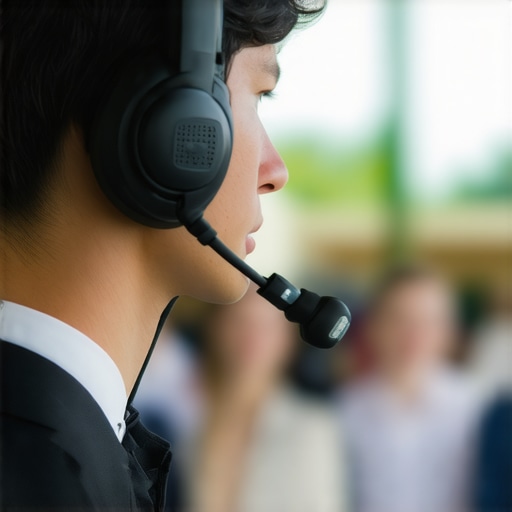 A team of event staff wearing wireless headsets managing a corporate event.
