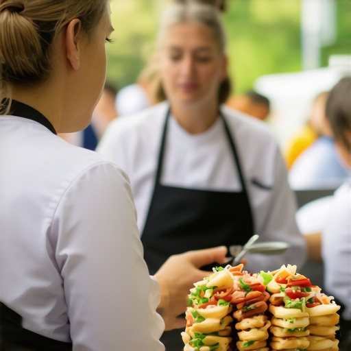 A event coordinator briefing temporary servers before an outdoor wedding