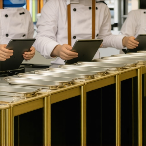 Modern Catering Tools in Action Catering staff using technology and durable equipment during an event.