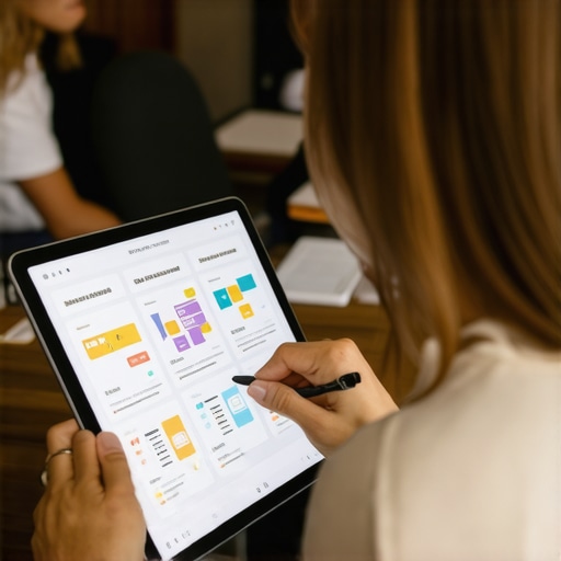 Project manager using digital tablet to plan event marketing with team discussion