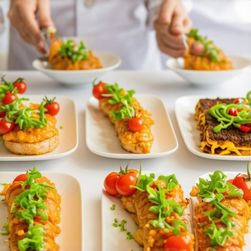 Servers in formal attire presenting gourmet dishes at a wedding reception