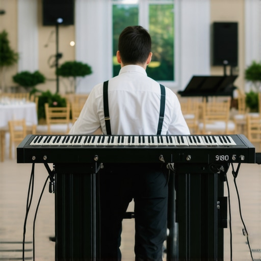 Professional sound engineer conducting a thorough sound check at a wedding venue, ensuring perfect audio setup.