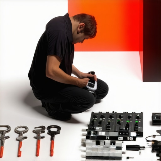 Technician checking AV equipment during event setup