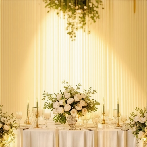A beautifully arranged wedding table with classic linens, vintage candelabras, and subtle modern touches.