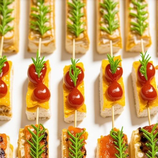 A sophisticated catering station with beautifully plated appetizers and attentive servers