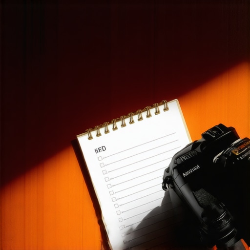 Event planner inspecting a modern conference space with a checklist and camera