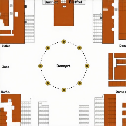Illustration of a wedding venue layout with designated zones for efficient service.