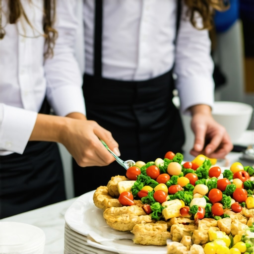 Catering staff reviewing leftover food procedures during event planning