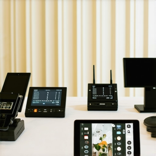 Catering staff using modern tech tools at an event
