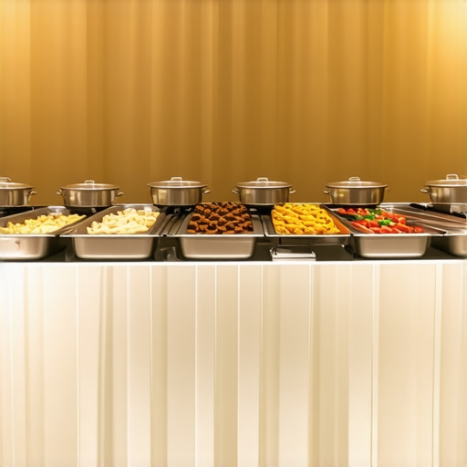 Elegant buffet with organized stations and guests moving smoothly.