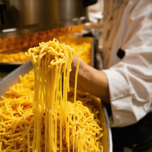 Catering staff serving pasta with proper ventilation to prevent sogginess
