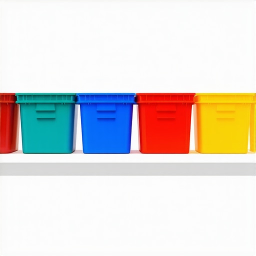 Efficient Waste Sorting at a Large Event Color-coded waste bins for recycling and waste separation at a busy catering event