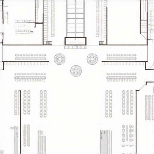 Illustrated floor plan of an event venue showing zones for food, entertainment, and guest movement.
