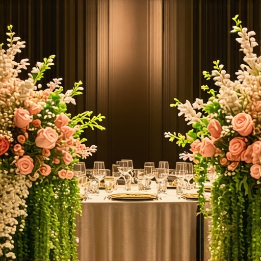 A beautifully decorated event space with natural decor, soft lighting, and no artificial fragrances.